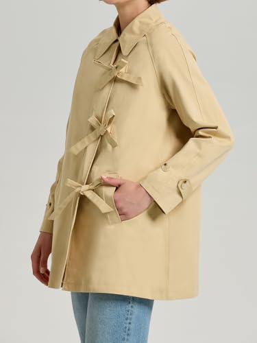 HOULENGS Women's Long Sleeve Bow Toggle Trench Coat Casual Button Down Lapel Jacket Fall Fashion Outerwear with Pocket 6