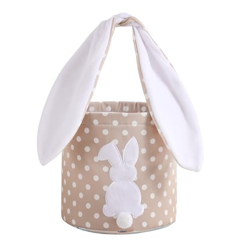MONOBLANKS Easter Bunny Basket Bags Carrying Gift and Eggs Hunt Bag,Rabbit Canvas Toys Bucket Tote (A-Polka dot) by MONOBLANKS - Used condition - US$12.23