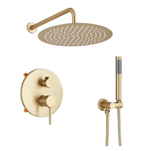 Douche brossée dorée encastrée à effet pluie avec bec baignoire pour cocon spa - 2