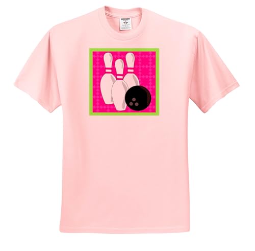 3dRose, Pink and Green- Bowling Pins and Ball, T-Shirt