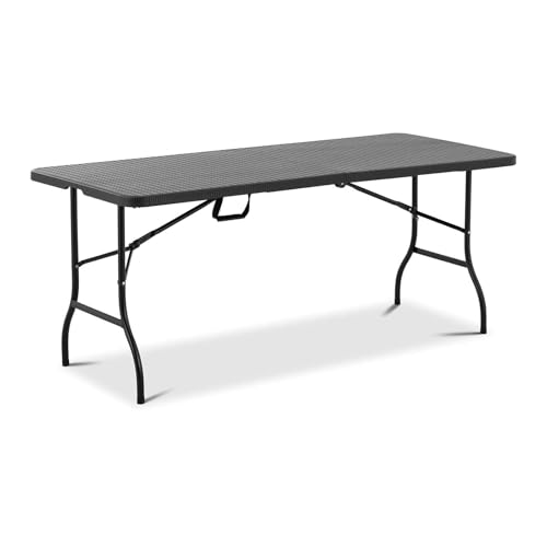 Tavolo Salvaspazio Pieghevole Da Giardino Bianco 183x76 Cm Tavolo Richiudibile Da Campeggio Resistente Con Maniglia Per Trasporto In Hdpe Da Balcone Terrazza Campeggio (Nero)