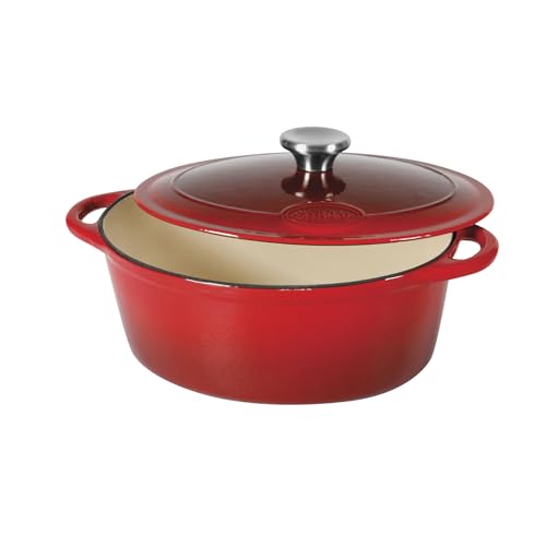 Sitram 717175 Cocotte Ovale en Fonte d’Acier Émaillée 6,5 L (33 cm) – Intérieur Émail Blanc Crème & Extérieur Rouge – Cuisson Mijotée Traditionnelle – Tous Feux Dont Induction et Four