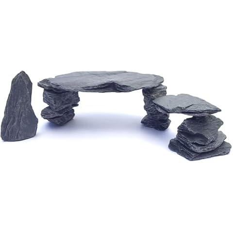Natural Slate Assorment - One 9 to10 inch and a Mix of 3-5 Inch Stones - USA Sourced and Packaged - Create Caves, Basking Platforms, etc for Aquariums, Terrariums, Paludariums and Reptiles (10lbs) Cover