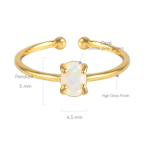 MUSTHAVE 18K Rose Gold Plated Opal Ring, White/Green/Pink Opal, Adjustable Size2