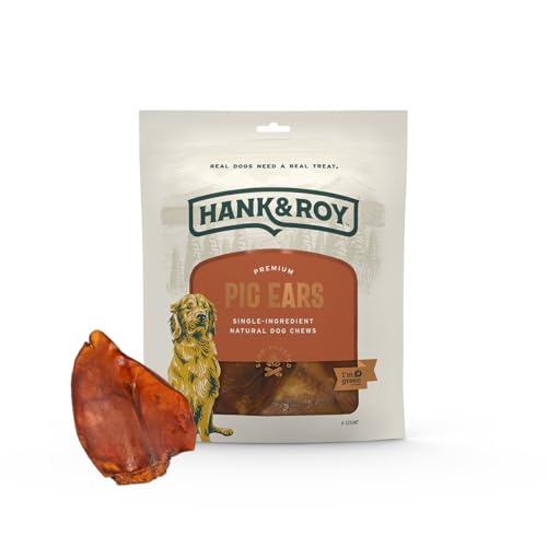 Hank & Roy Pig Ears for Dogs All-Natural Single-Ingredient Long Lasting Easily Digestible Whole Pig Ear Dog Treats Antibiotic and Hormone Free Individually Wrapped for Odor Control and Freshness