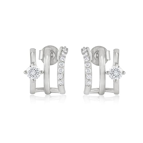 Belacqua Lab Grown Diamond Triple Huggie Illusion Stud Earring in Sterling Silver or 14K Yellow Gold Plated Silver, Round Cut, 1/2 Carat, Color J-K Clarity I1-I2, Jewelry for Women, Gift Box Included