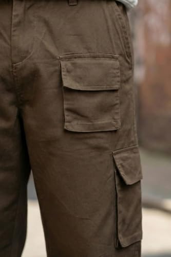 Image of Veirdo Pure Cotton Baggy Fit Regular Length Mid Rise 6 Pocket Cargos for Men (Colors Available: Black, Olive, Grey, Brown & Navy)