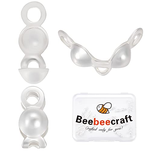 Beebeecraft 20Pcs 925 Sterling Silver Bead Tips Knot Covers Small 2mm/0.08in Clamshell Crimp Tips Beads Fold-Over Bead Covers Ends Caps for Jewellery Bracelets Necklaces Making