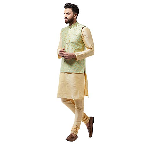 Image of Sojanya (Since 1958 Men'S Silk Blend Kurta Pyjama & Nehru Jacket Combo