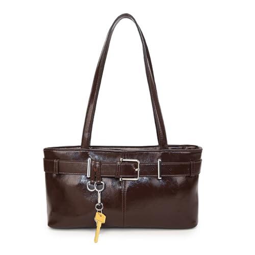 Vintage Shoulder Bag for Women Y2K Underarm Purse with Belt Buckle Small Satchel Tote Handbag