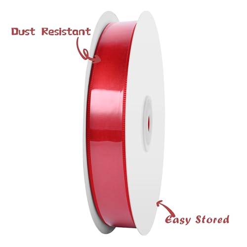 Image of Double Face Red Satin Ribbon 3 /4 inch x 50 Yards Polyester Material Perfect for Gift Wrapping Weddings Parties Hair Bows Valentine's Day Invitations and Decorations