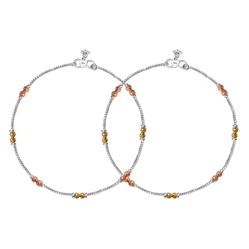 Image of TRUESILVER ACPL 925 Sterling Silver Anklet for Womens | BIS Hallmarked Beaded Anklets Jewelry Gift for Wedding Anniversary Birthday (Pair)