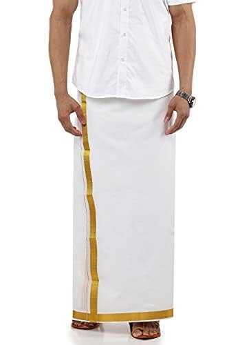 Ramraj Men White Pure Cotton Double Layer Dhoti with Gold Zari Border-image-47