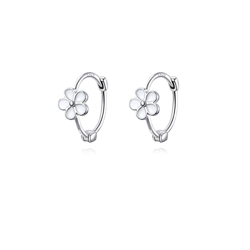 HHRFCS Pendientes de aro de Plata de Ley 925 con Forma de Flor para Mujer, Pendientes de aro para Adolescentes, Pendientes de Margaritas pequeñas