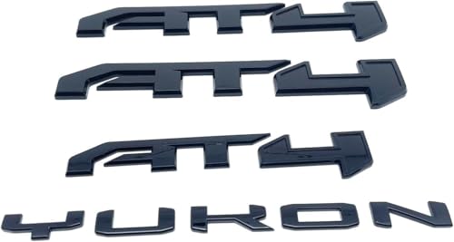 Image of 4Pcs Door Rear Tailgate AT4 Yukon Emblems Letters 3D Badge Replacement for 2021-2025 Yukon XL (Black)