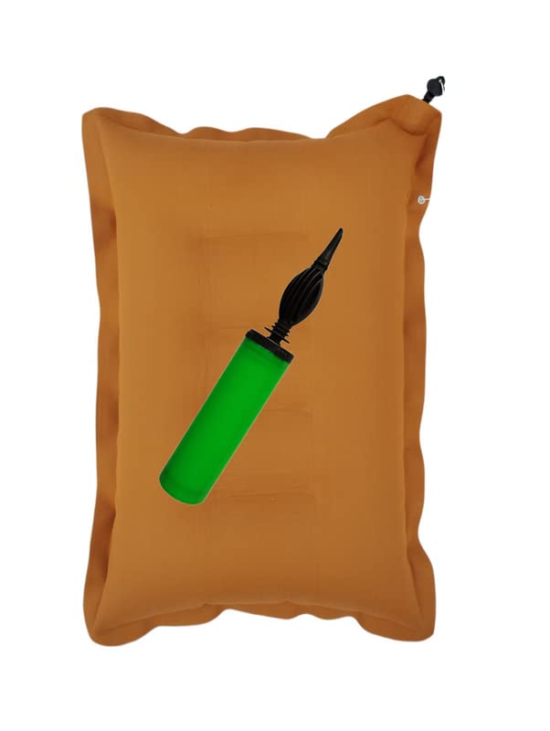 SHIVAM CART Inflatable Soft Portable Air Travel Pillow Pack of 1 with an Air Pump for Travelling in Train, Bus, Camping, Hostel and Office, Brown