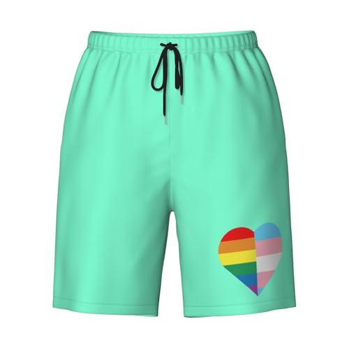 LGBT Rainbow and Transgender Pride Flag Heart Mens Swim Trunks Quick Dry Board Shorts 7" - Hawaii Beach Swimwear2