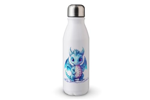 MAXIKIWI - Single Wall Water Drinking Bottle with Screw Cap, Non Insulated Lightweight Aluminium, BPA Free, Leak-Proof - Cute Baby Dragon - 500ml