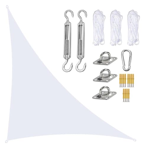 Toldo de sol triangular HDPE blanco de 4x4x5.7m con cuerdas para jardin 2