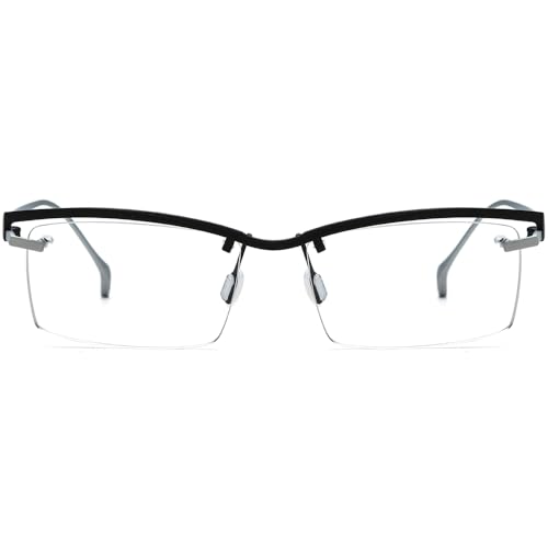 Image of FONEX Pure Titanium Glasses Frame Men Semi Rimless Square Eyeglasses Eyewear DTX416