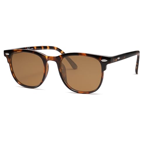 SOJOS Retro Vintage Square Polarized Sunglasses for Women Men UV Protection Lens TR90 Frame Sunglasses SJ2112, Tortoise Frame/Brown Lens