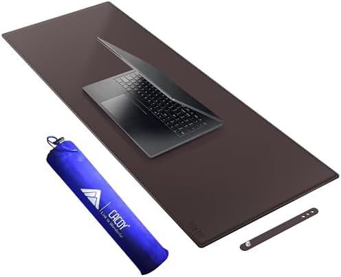 Cacoy Oversized PU Leather Desk Pad - 100x40cm Non-Slip Smooth Mouse Pad Writing Desk Mate Protective Mat for Office, Home, School,Gaming, Working - Dark Brown