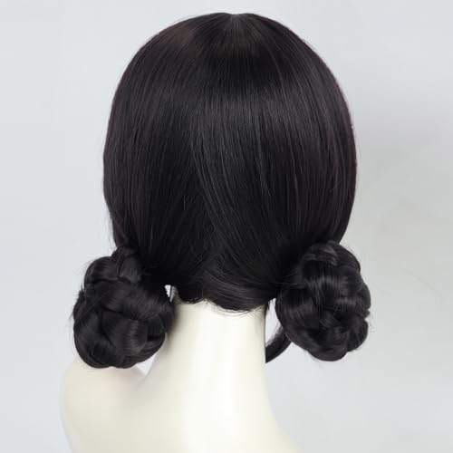 Black Flat Bangs Wig for Women Halloween Cosplay Costume Wig4