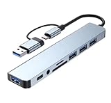8 en 1 Hub USB C con 4 Puertos USB, Lector de Tarjetas SD/TF, Conector de Auriculares de 3,5 mm, Puerto de Datos USB C