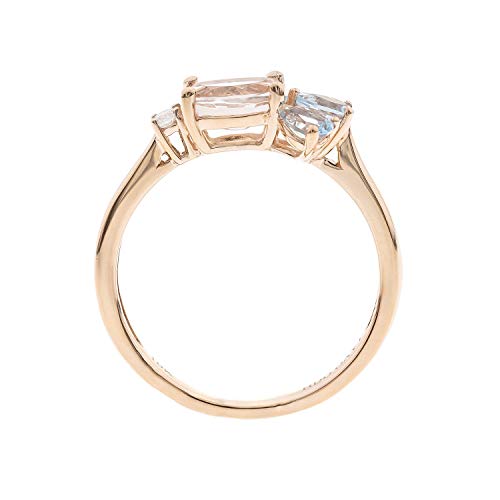 Gin & Grace 10K Rose Gold Genuine Aquamarine & Morganite Ring With Diamonds For Women | Ethically, Authentically & Organically Sourced (Oval & Pear) Shaped Aquamarine Hand-Crafted Jewelry For Her #TOP2