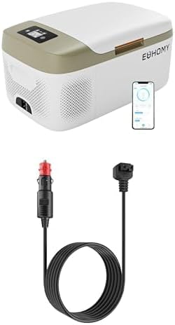 EUHOMY 16QT Car Refrigerator Bundle with 12V DC & 110-240V AC Portable Refrigerator Freezer Fridge Cooler and 11.6FT 12V DC Power Cord