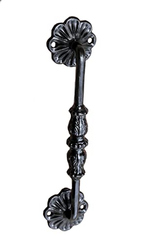 UHRIG ® Manija de puerta de acero forjado y lacado en negro, para puerta de granero, puerta de entrada, arte de hierro antiguo "villa" negro Cover