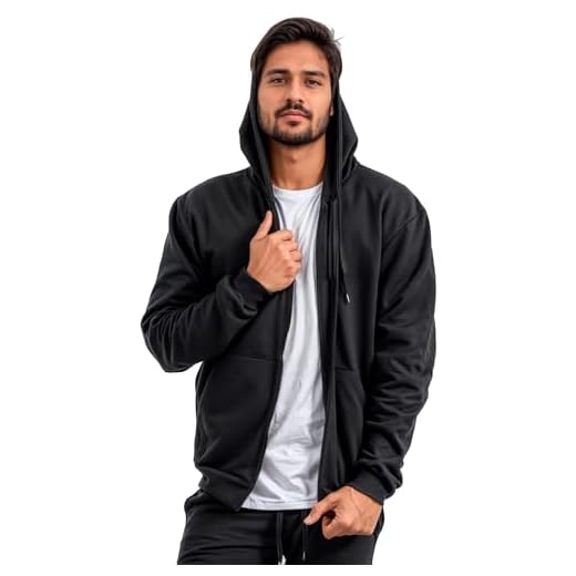 Moletom com Zíper e Capuz Casaco Aberto Flanelado Moleton de Algodão Unissex Feminino Masculino Jaqueta Liso Sem Estampa Blusão Blusa de Frio (BR, Alfa, M, Regular, Regular, Preto)