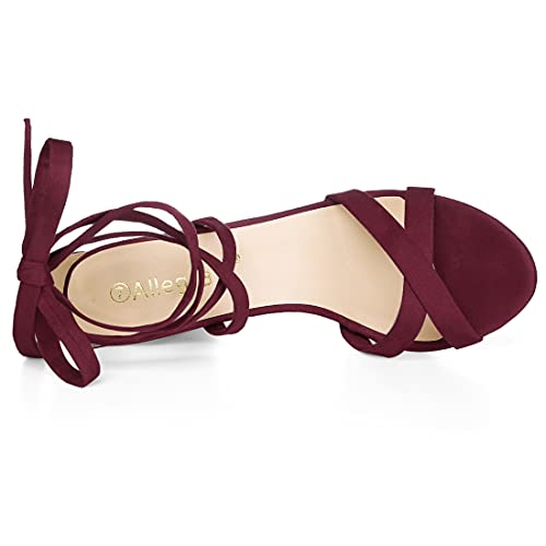 Allegra K Allegra K Women Open Toe Lace-Up High Block Burgundy Heeled Sandals 10 M US