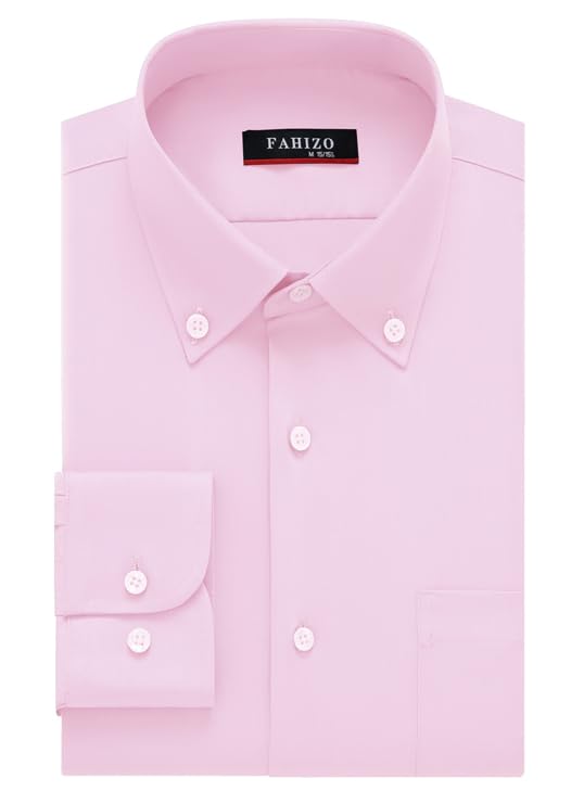 FAHIZO Camisa de hombre de corte regular, monocolor, manga larga, con bolsillo en el pecho, informal, para negocios y ocasiones, Rosa., 3XL