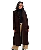 TAHARI Women's Slim Fit Double-Faced Wool Blend Wrap Coat with Tie Belt – Longline Silhouette, Chocolate, Small