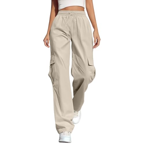 Pantalon cargo femme d'été à jambe large et taille élastique fluide