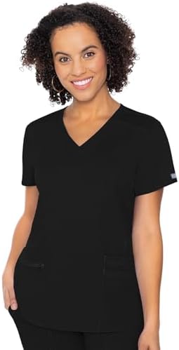 Med Couture Touch Scrub Tops Women V-Neck 4 Pocket 2-Way Stretch