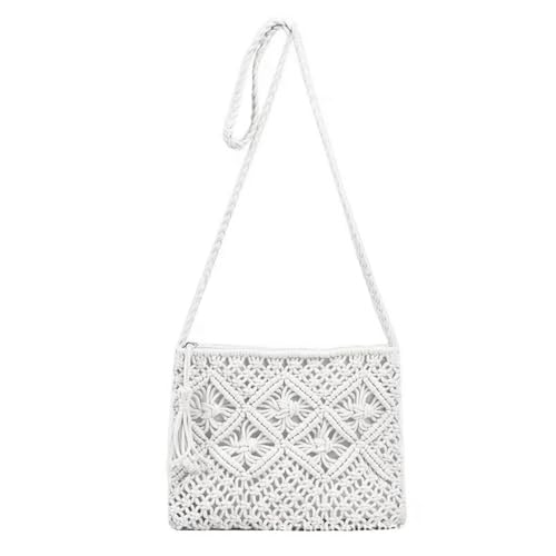 GWAWG Sac à bandoulière tissé à la main pour femme - Sac à bandoulière en paille - Fermeture éclair - Multifonction, blanc, 27 x 20 cm