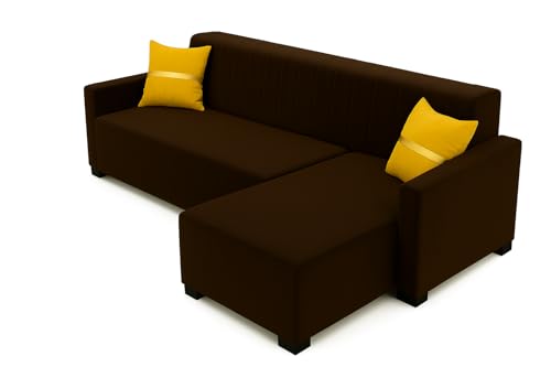 Image of SOCOZI Bulvaria 4 Seater RHS L Shape Sofa Set | Soft Velvet Suede Fabric | Modern Design | Plush Comfort Cushions for Living Room (Dark Brown)