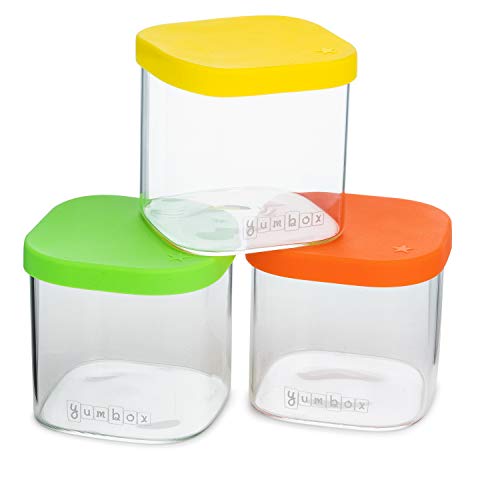 Yumbox Chop Chop Glass Meal Prep Food Storage Cubes (Vibrant (Multicolor Lids))