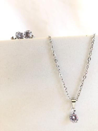 Biana Conjunto Colar e Brinco Ponto de Luz Aço Inox