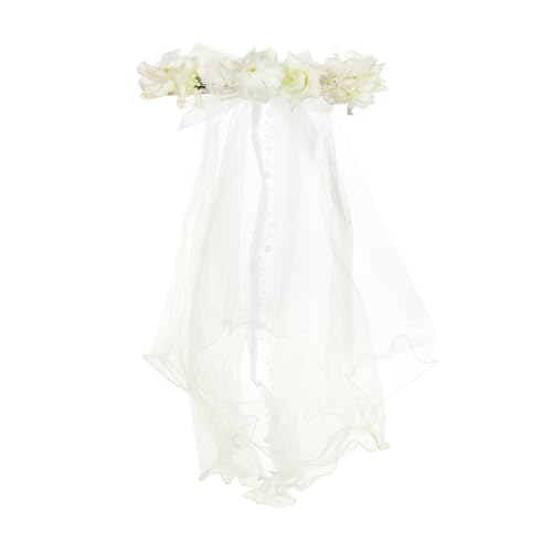 Image of Girls First Communion Holy Veil White Flower Headband Christening Headpiece