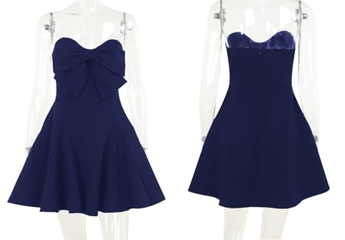 Image of JUMISEE Women's Elegant Bow Strapless Homecoming Dress A Line Swing Tube Mini Dress Short Evening Party Prom Dress