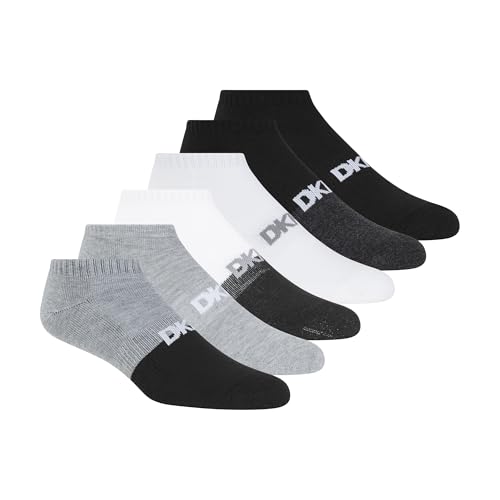 La Mejor Lista de Dkny Men . 47 DKNY - Paquete de 6 calcetines de corte bajo para hombre, gris/negro, 10-13, Logotipo gris/blanco/negro, 10-13