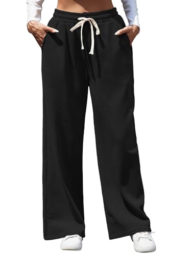 Womens Wide Leg Corduroy Pants Elastic Waisted Casual Sweatpants Adjustable Drawstring Warm Trousers with Pockets