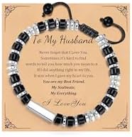 Christian Cross Bead Bracelets for Men - Adjustable Natural Black Agate Mens Bracelet Confirmation Baptism Easter Gifts Cool Anniversary Valentines Fathers Birthday Gifts for Him Husband Man Son Dad