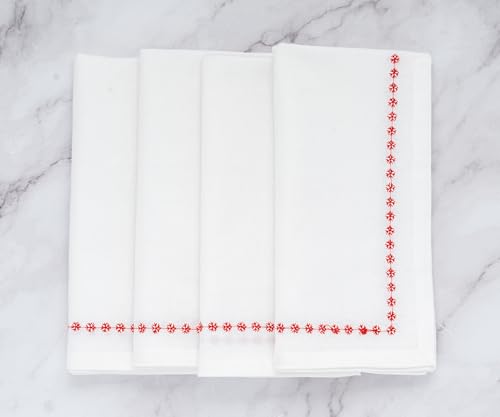 Servilletas de Algodón Blanco y Rojo Paquete x4 18x18 miniatura 4
