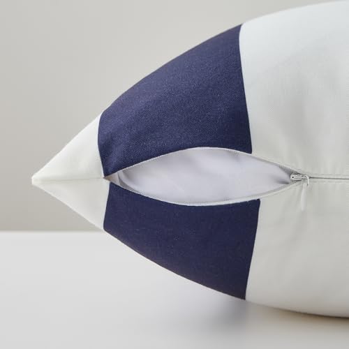 Image of Allorry Outdoor Pillow Covers 18x18 Set of 2 Navy Blue Striped Decoration Throw Pillow Covers for Spring Summer Outdoor Waterproof Garden Patio Furniture Sofa Bed Home Decor JB007-D18