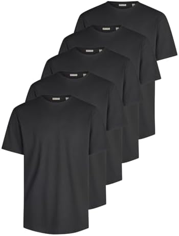 Only & Sons Tshirt Herren Regular Fit ONSJEFF LONGY 5er Set Pack lang | geschnitten Rundhals Kurzarm Sommer Tee Shirt Basic Schwarz Weiß Blau Beige Grau Grün S M L XL XXL 3XL