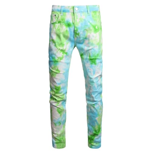 Men Tie Dye Stretch Denim Jeans Pants Slim Straight Trousers